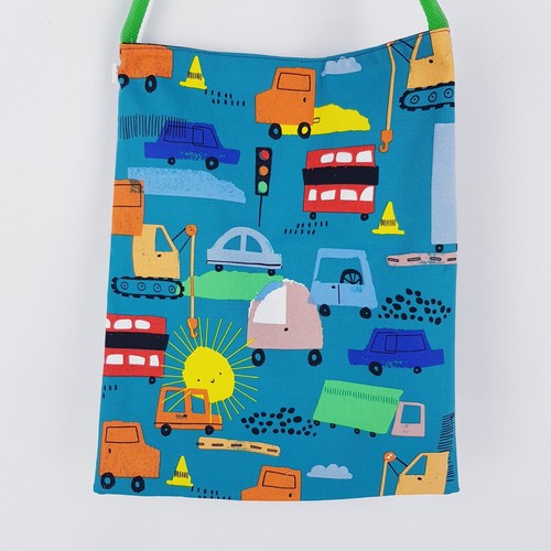 Teal Blue Cars Travel Print Library Bag Handmade Tote Bag Satchel Library Bag - Bild 2 von 9