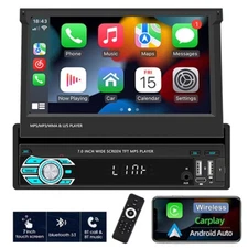 Single 1 Din 7" Car Stereo Radio For Apple/Android Carplay Flip out Touch Screen