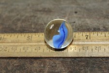 Vintage Machine Made Shooter Marble Cat's Eye Blue Clear