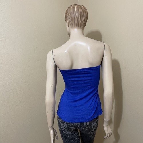 Women’s Blue Rayon Casual Party Stretch Medallion Strapless Size L Blouse Top - Picture 17 of 17