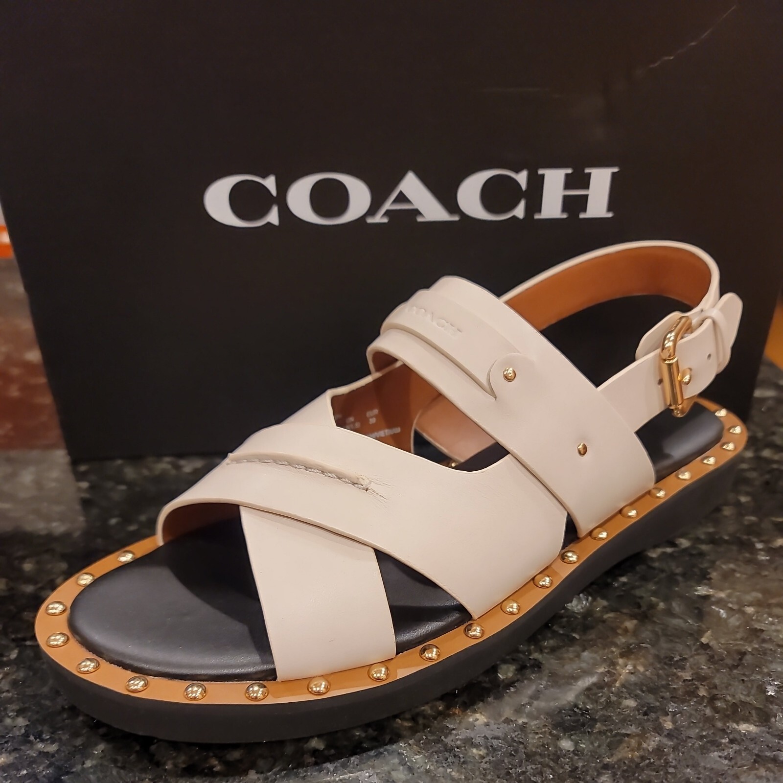 Coach Womens Leather Studded Gemma Flats Sandals Ivory Size 8.5B for sale  online | eBay