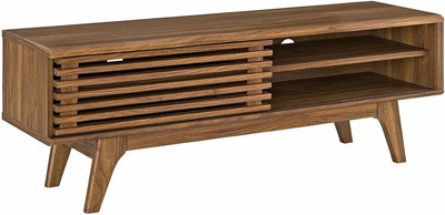 Render 48'' Mid-Century Modern Low Profile Media Console TV Stand, 48 Inch, Walnu