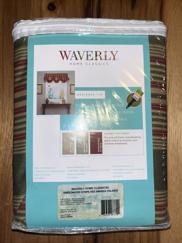 New 2 WAVERLY HOME CLASSICS VALANCE AMANDA SWEETWATER STRIPE Olive OR Red Stripe - Picture 4 of 4