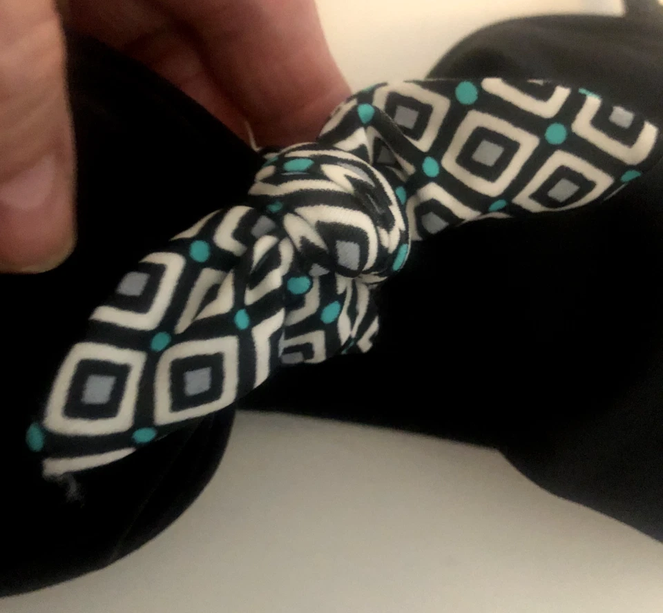 NEW L Black Aqua Blue MALIBU DREAM GIRL SWIM TOP Bikini PADDED HALTER Bow BRA - Image 2 of 4