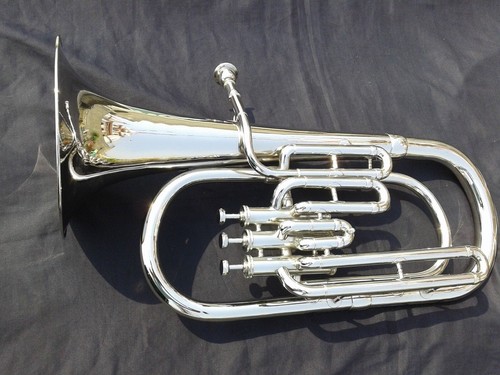 Baritone Marching Band Horn Musical Instrument Silver Chrome Polish - Picture 11 of 16