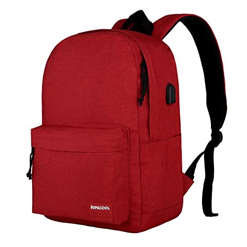 SUPACOOL Lightweight Casual Laptop Backpack with USB Charging Port For Garnet