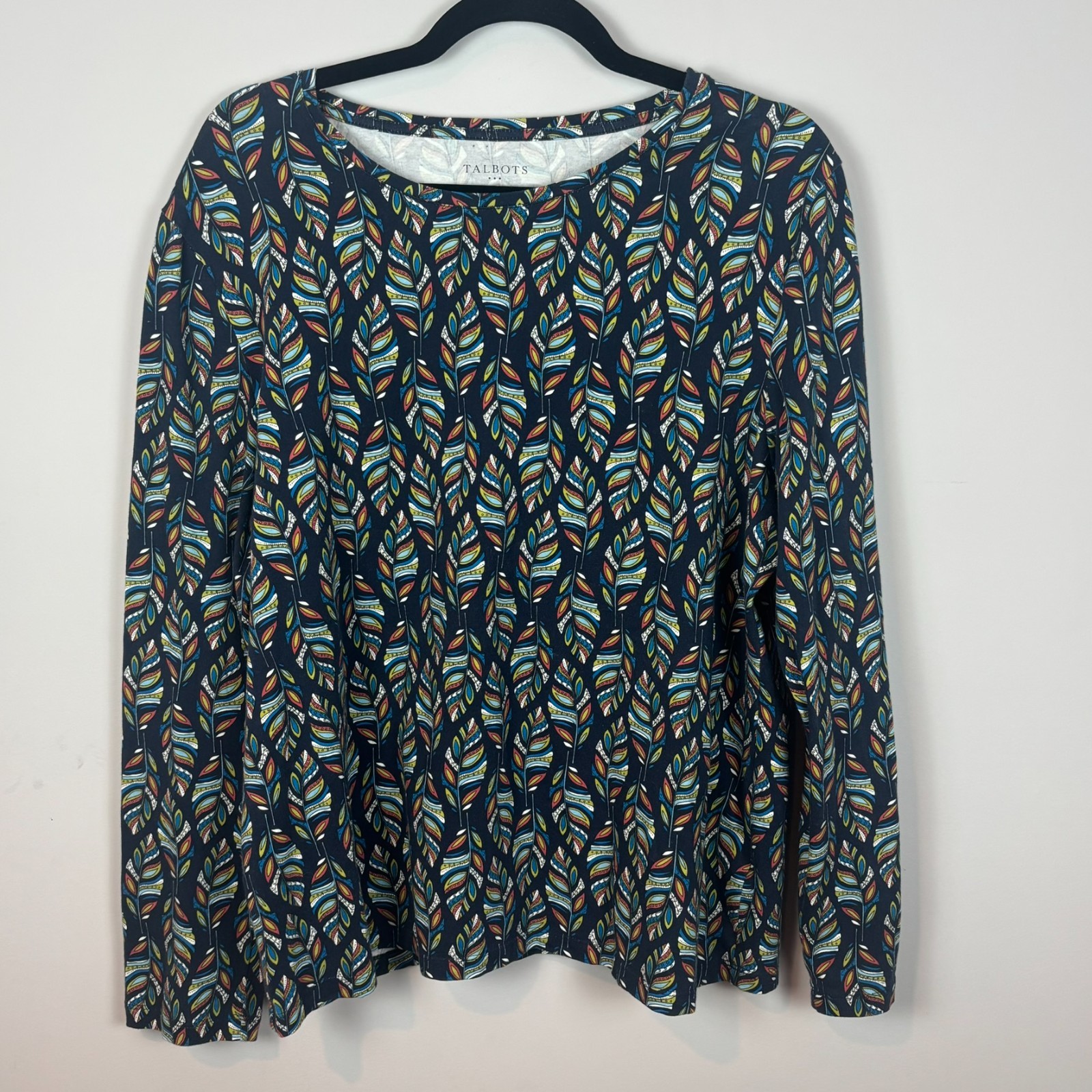 Talbots Cotton Stretch Long Leaf Pattern Long Sle… - image 1