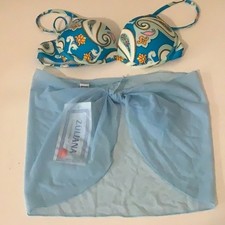 Recco Size Large Brazilian Floral Underwire a Top  Light Blue Mesh Sarong. New