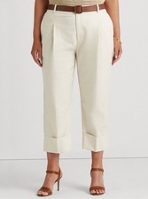 Lauren Ralph Lauren Women's Stretch Cotton Ankle Pants Mascarpone Cream Plus 16W