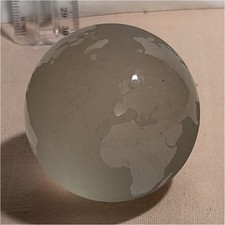 Clear White Glass Globe Paperweight, Decorative World Map Pattern
