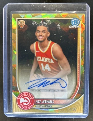 2025 Bowman Sapphire Asa Newell Chrome Auto RC Gold Refractor Rookie #/50 Hawks