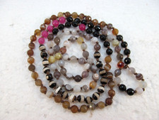 Hand Knotted Multicolor Faceted Agate Beaded 38 inch Long Necklace