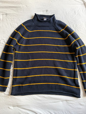J.CREW 1988 Rollneck Cotton Sweater NWT LARGE NAVY YELLOW STRIPE
