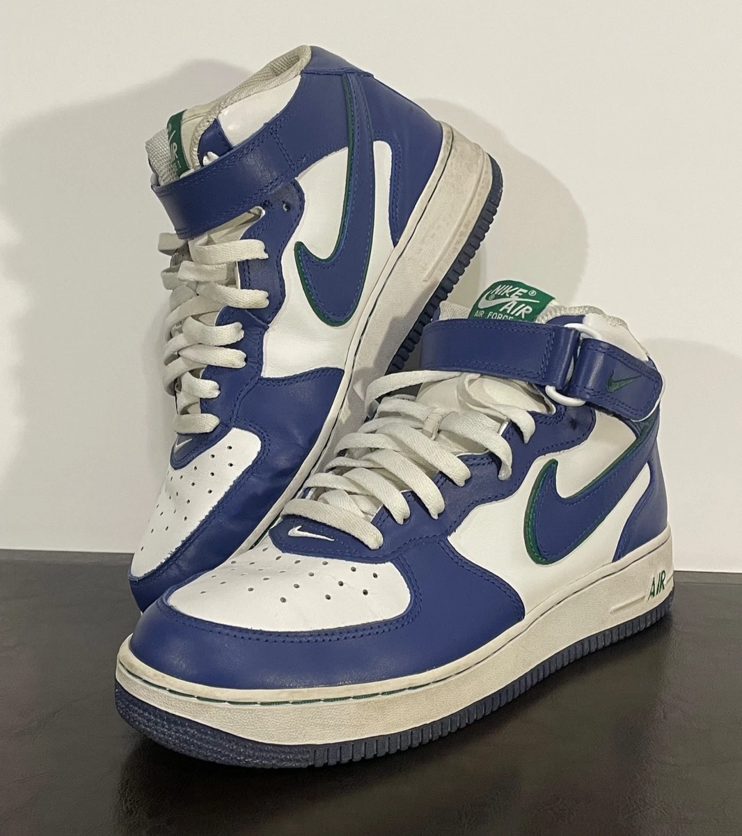 NIKE MENS SIZE 10 SHOES VTG AIR FORCE 1 MID BLUE - WHITE - GREEN 306352-144 Size 10.5 - Nike Air Force 1 Mid Blue and Green - 306352-144  main image 2
