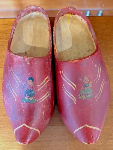 Antique Dutch Wooden Shoes Hand Painted Red Carved 10" Women's 6-7?