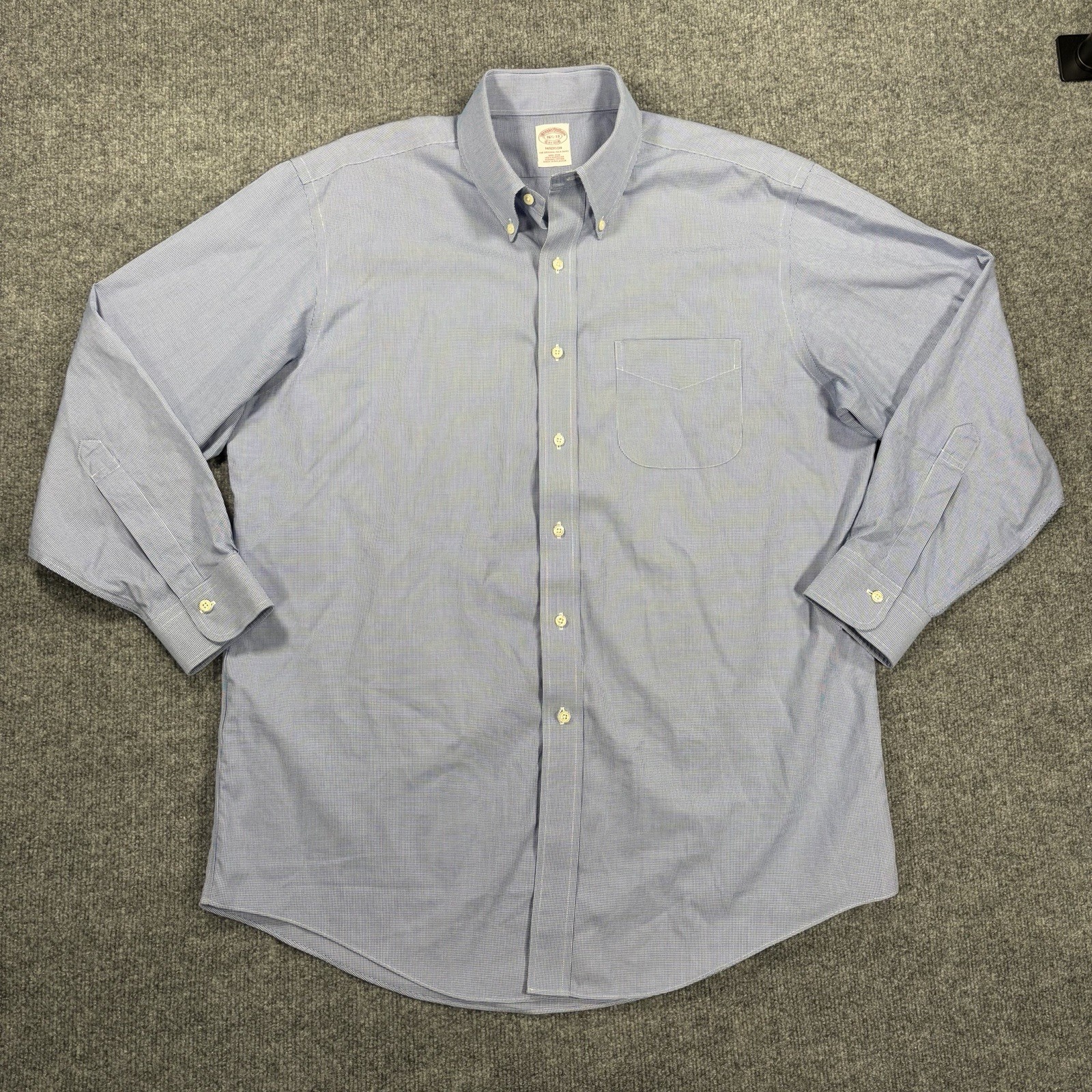 Brooks Brothers Madison Non-Iron Button Up Dress Shirt Men 16.5-33 Blue Supima