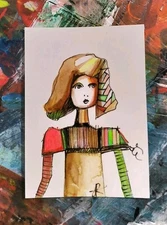 ACEO  Original  Painting Surreal Abstract Portrait Illustration Jess Russell