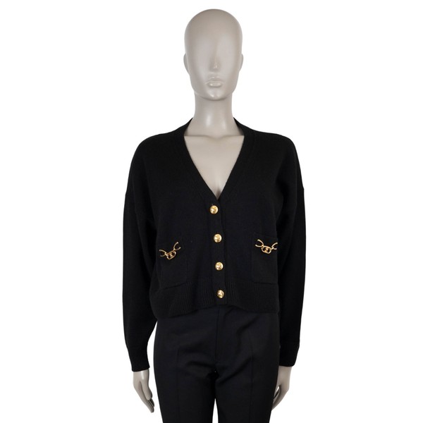 73288 authentische CELINE schwarze Kaschmir 2024 KETTENDETAIL Strickjacke Pullover XS