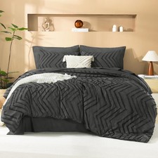 Litanika Dark Grey King Size Comforter Set with Sheets - 7 Pieces Bed in a Ba...