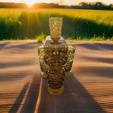 1970's  Amber Footed Indiana Glass Cubist Iced Tea Glasses- Set Of Four