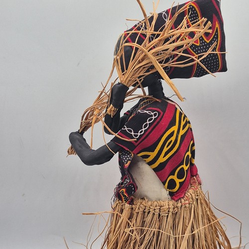 AFRICAN MASQUERADE DOLLS (2), HAND CRAFTED FOLK ART COTTAGE CORE 12" TALL - Picture 9 of 11