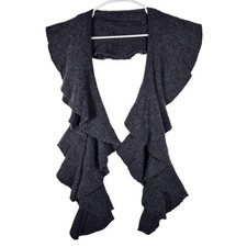DKNY Womens Gray Lambswool and Cashmere Ruffle Scarf Wrap Luxury