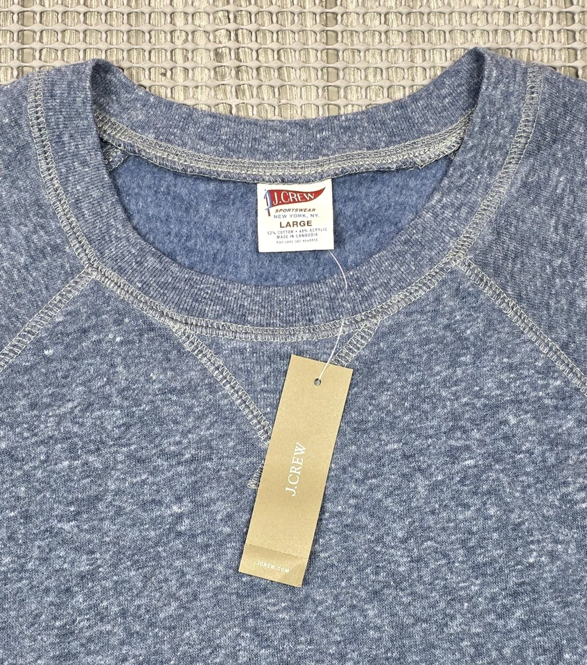 Sudadera J.CREW Ropa Deportiva Hombres L Azul Jaspeado Cuello Redondo Raglán Retro Nueva con Etiquetas Foto 3 de 4