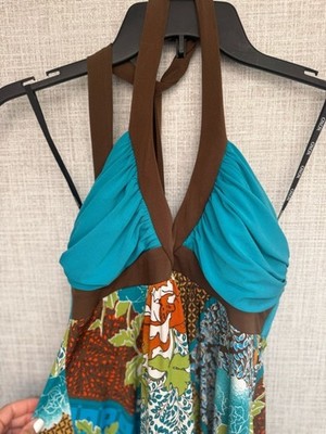 turquoise and brown maxi dress Elorie Long Sleeve Maxi Dress Blue / Brown main image 0