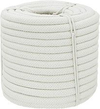 Braided White Cotton Rope 1/2 Inch X 50 Ft Natural Soft Utility Rope