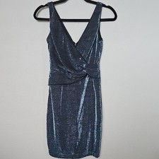 Guess Blue Sparkle Surplice Sleeveless Twist Front Bodycon Mini Dress NWT Size 0