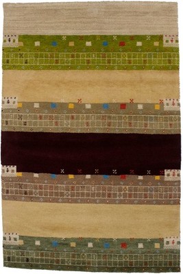 Handmade Multicolored Stripes Indo-Gabbeh Oriental Rug Wool Carpet 5'5X8'4 ft