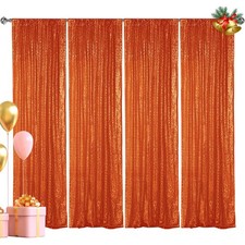 Sequin Backdrop Curtain Orange 4 Panels 2x8 ft Glitter Photo Booth Wedding