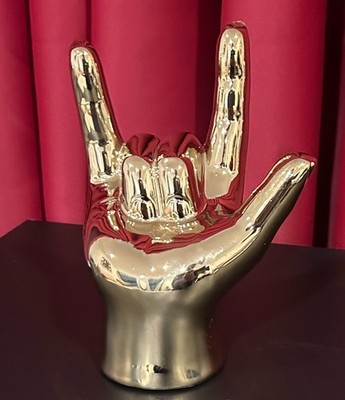 Gold Colored Hand Sculpture I love You Sign Hand Gesture 6.25'' Tall