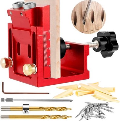 3 IN 1 Pocket Hole Jig Set Schrägbohrhilfe Einstellbar Taschenloch Bohrschablone