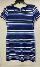 Talbots T-shirt Dress. Navy Blue, Multicolor Stripe Pullover Dress. Size S
