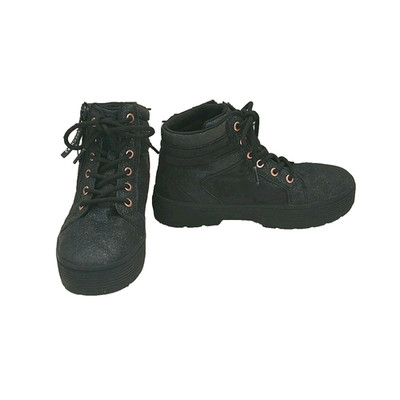 Skechers Ankle Boots Big Kids 4 Black Jammer Platform Glitter LaceUp Zip 90s Y2K