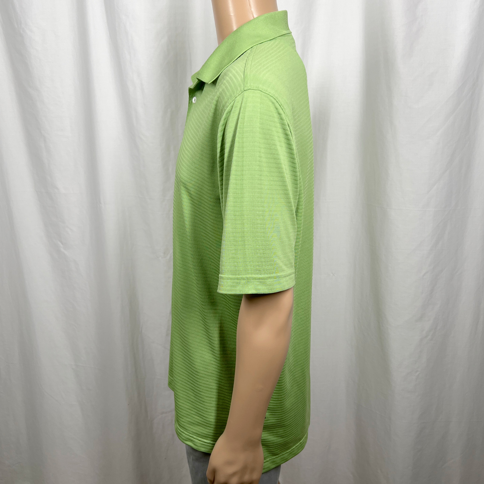 Adidas Men's Large Green Striped Climacool Short Sleeve Athletic Polo Shirt thumbnail 4