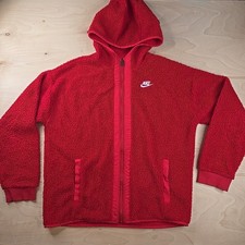 Nike Sportswear Club Fleece Full-Zip Winterized Hoodie Big Kids L Sherpa Gym Red