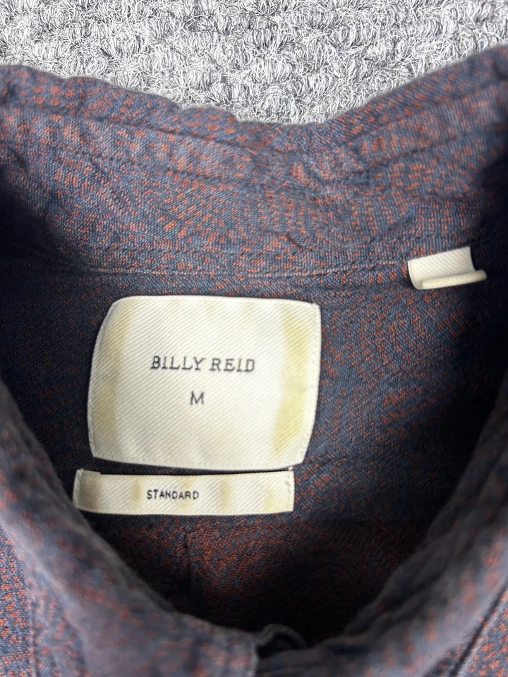 Camisa Billy Reid Para Hombre Mediana Azul Marino Roja Estándar Con Botones Manga Corta Bolsillo Foto 2 de 4