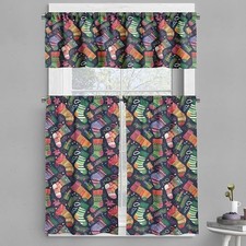 Christmas Valance and Curtain 3 pcs Set, Colorful Xmas Stockings with Stars