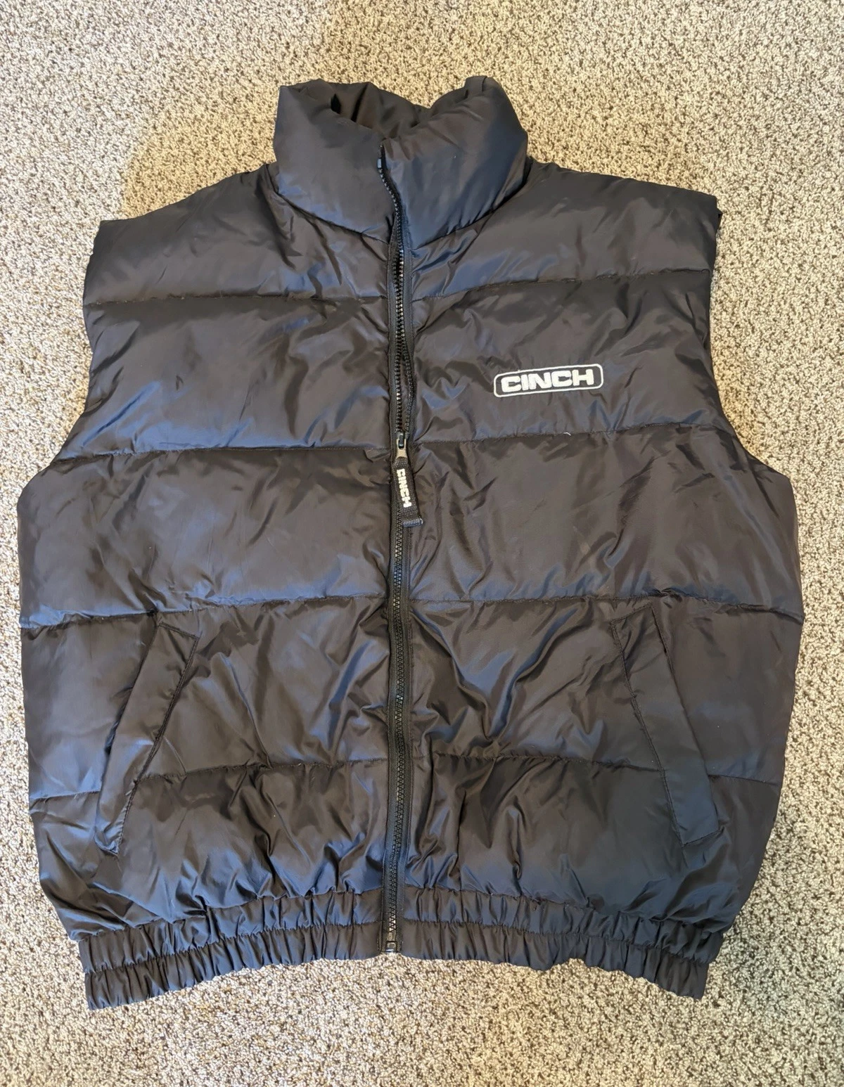 Cinch Men’s Black Puffer Vest M Insulated Down Full Zip Stand-Up Collar