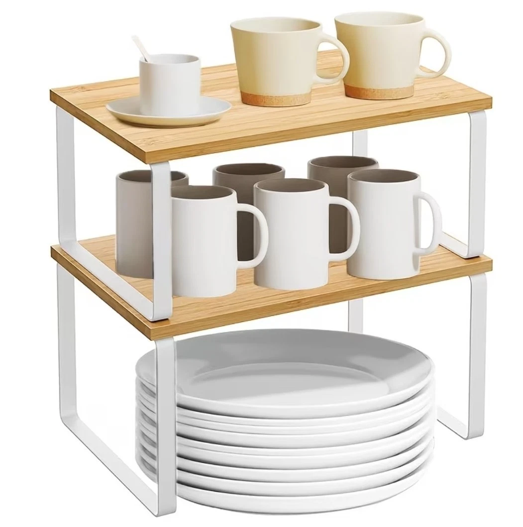 Bamboo Kitchen Shelf Organiser Set of 2 Counter Cupboard Spice Rack Storage