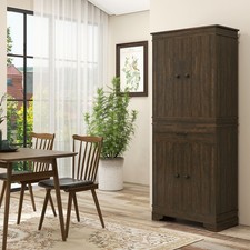 72" 4-Door Kitchen Pantry with Drawer and 3 Shelves, Walnut