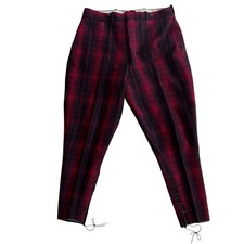 Vintage 1930s Woolrich Hunting Pants 36  x28  Wool Buffalo Plaid Red Ankle Laces