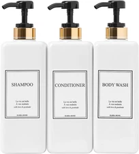 Modern Gold Design Pump Bottle Set 27 Oz Refillable Shampoo and Conditioner Disp