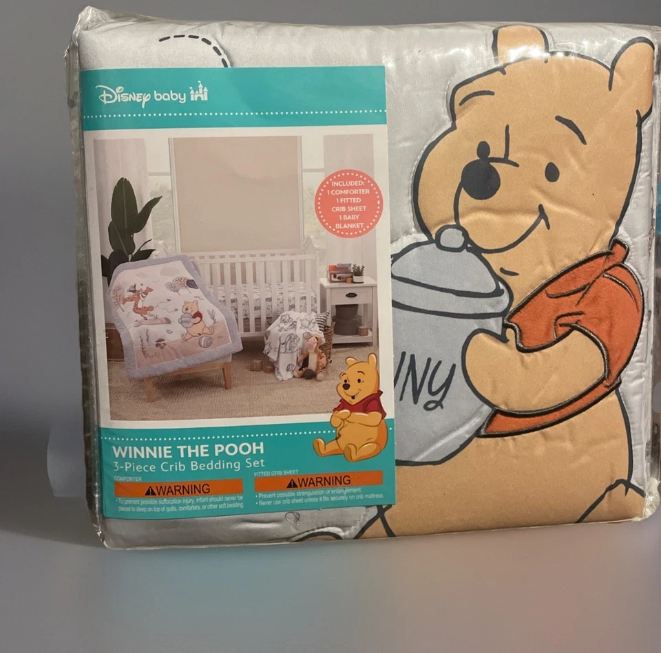 Disney Baby Winnie The Pooh Juego de 3 piezas de ropa de cama para cuna + manta de juguete sábana cómoda Foto 3 de 3