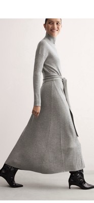 Jaeger Pure Merino Wool Grey Knitted Belted Dress Sz XL (18-20-22) BNWT RRP £150