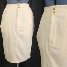 Vintage Esprit Ivory Silk Pencil Skirt w Wide Elastic Waist Pockets Size M