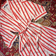 Vtg 80s 90s Sears Sailor Nautical Robe Red White Stripe Valentines Cotton Unisex