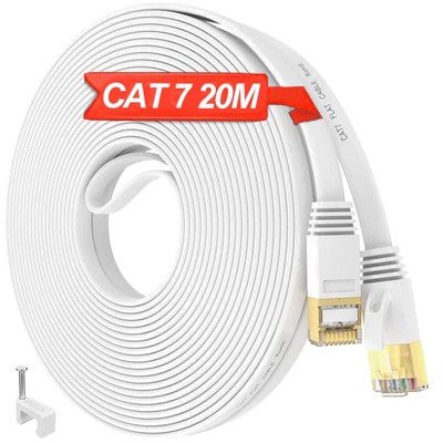 LAN Kabel 20meter Cat 7, Netzwerkkabel 20m Flach Weiß Ethernet Kabel, FTP Sch...